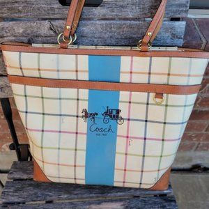 VINTAGE Coach Classic Heritage Tatterall Plaid Tote/Shoulder Bag